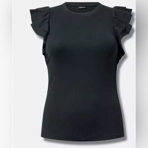 NWT Torrid Women’s Double Flutter Sleeve Black Top size 00 (equivalent 10)